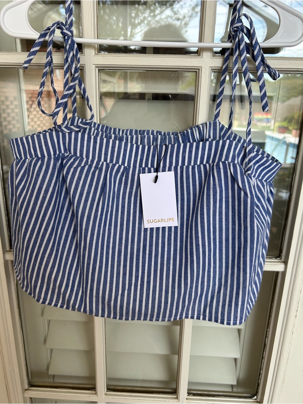 Sugarlips Blue and White Striped Tie-Shoulder Camisole